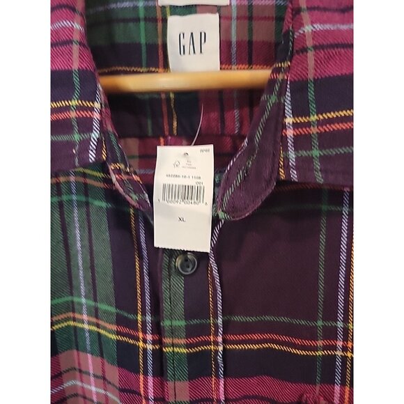 GAP UNTUCKED Flannel Men's XL Button Down Shirt Green Plaid Long Sleeve NEW - Picture 4 of 5